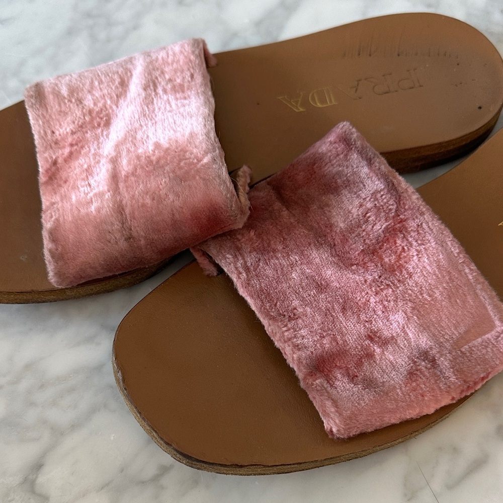 Prada Pink Velvet Slide Sandals - Picture 2 of 3